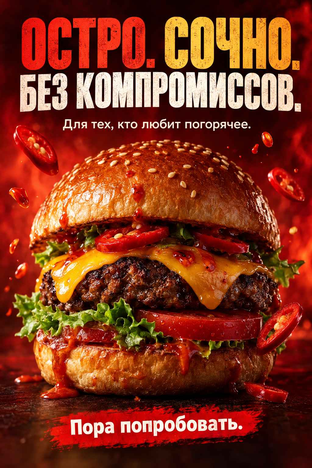 Осторожно: очень вкусно — рекламное изображение, созданное по промпту 07